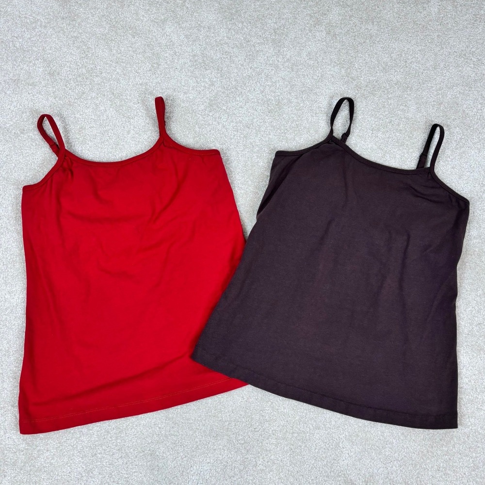 Roamans Womens 2 Pack Camisole Tank Tops Red Brown Size M 14/16 Adjustable Strap